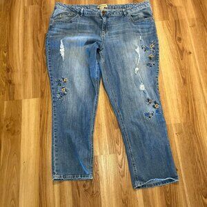 Women’s Blue Embroidered Distressed Jeans